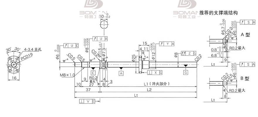 KURODA DP0801JS-HDNR-0180B-C3F 黑田丝杆替换尺寸图片
